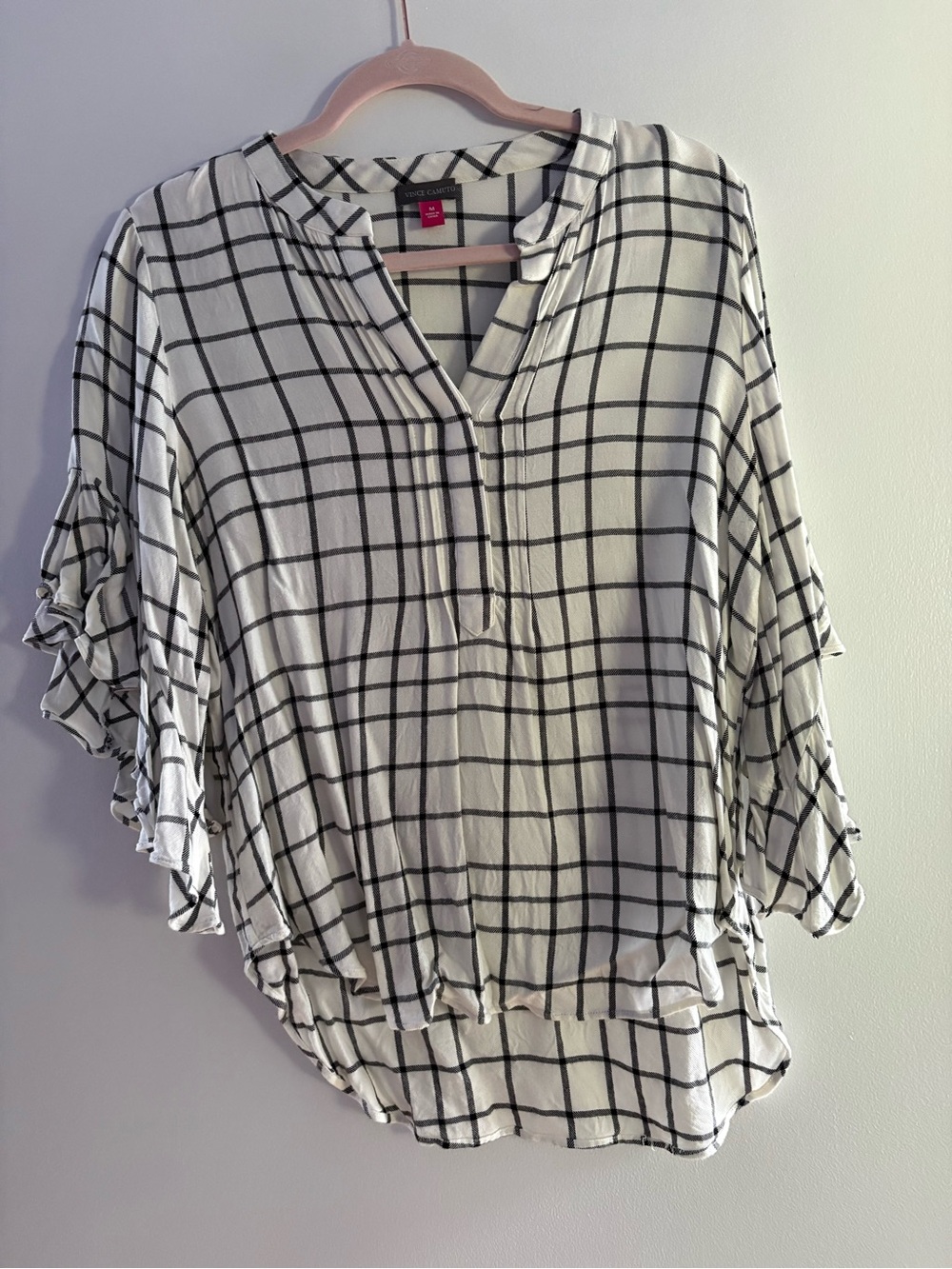 Vince Camuto White Tunic with Black Windowpane Plaid